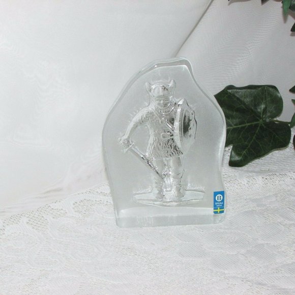 Bergdala Sweden Art Glass Viking Warrior Paperweight Vintage Home Decor - Picture 2 of 9